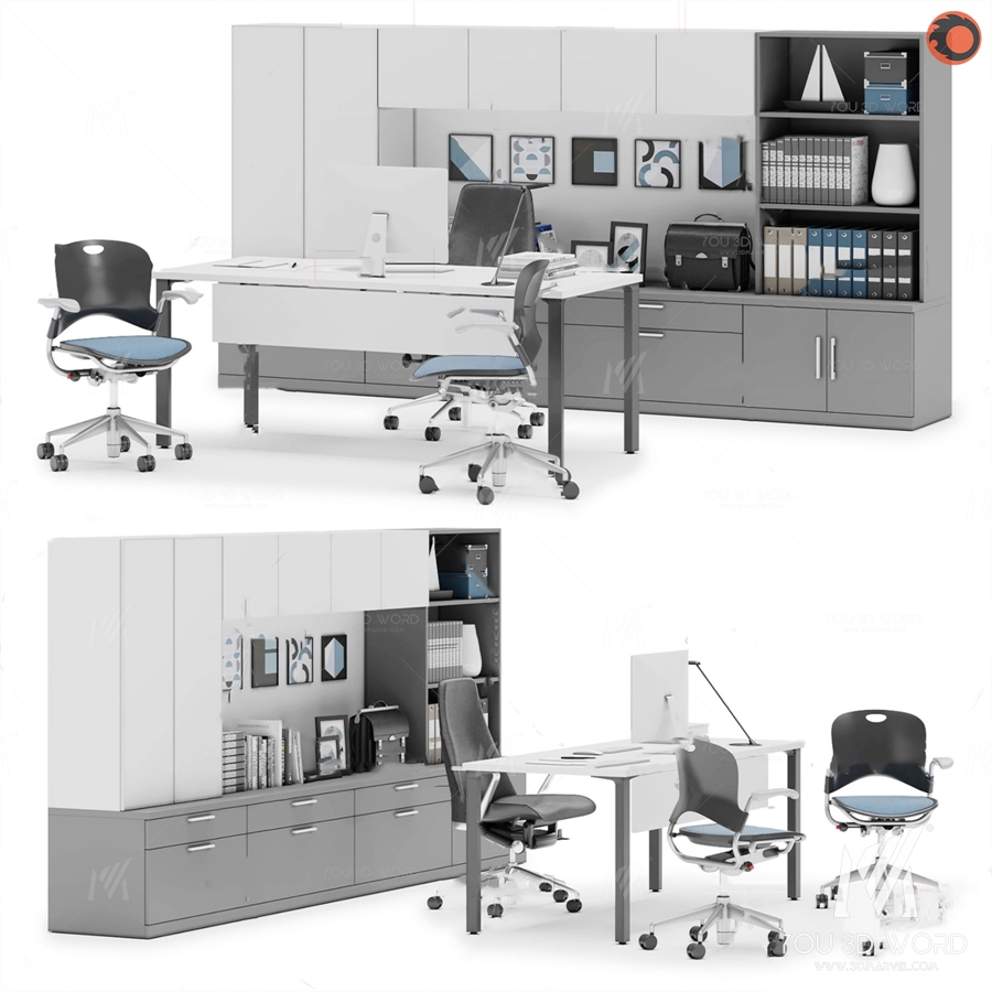 Modern desk desk chair 3d model